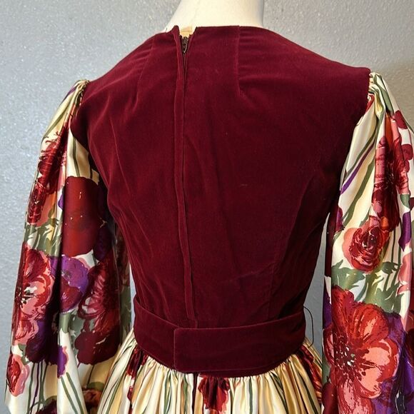Vintage Victor Costa velvet satin floral dress with side pocket size 8 - Picture 6 of 17